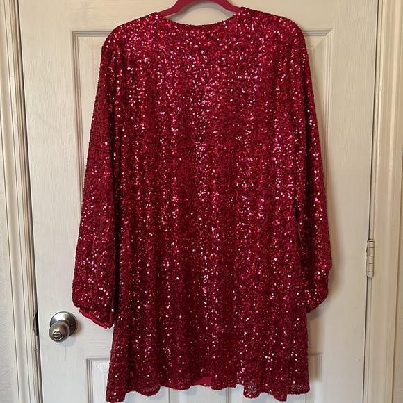 Hot Pink Sequin Long Sleeve Dress - Picture 2 of 2